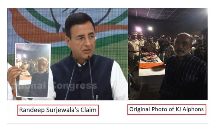 फैक्ट चेक: केंद्रीय मंत्री अल्फोंस ने नहीं ली शहीद के ताबूत के साथ सेल्फी, कॉन्ग्रेस ने फैलाया था झूठ