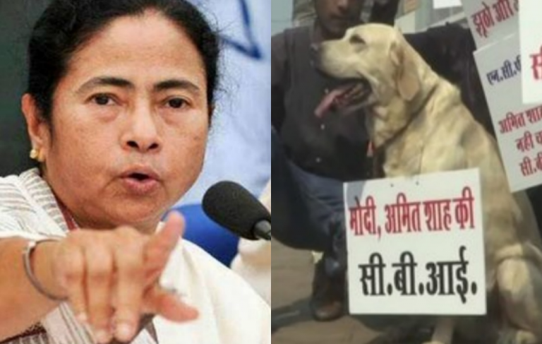NCP की बेहूदा क़रतूत: कुत्ते के गले में डाली मोदी, अमित शाह और CBI के नाम की तख़्ती