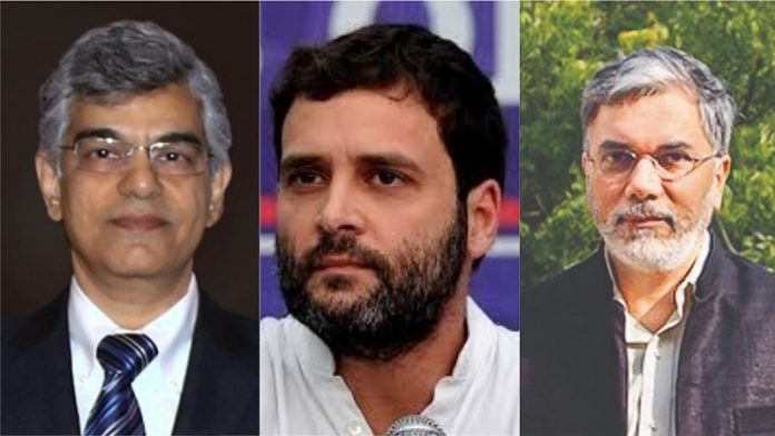 कॉन्ग्रेस घोषणापत्र समिति के सलाहकार अजय शाह (बाएँ), और उनकी कंपनी के निदेशक अजय शाह (दाएँ)