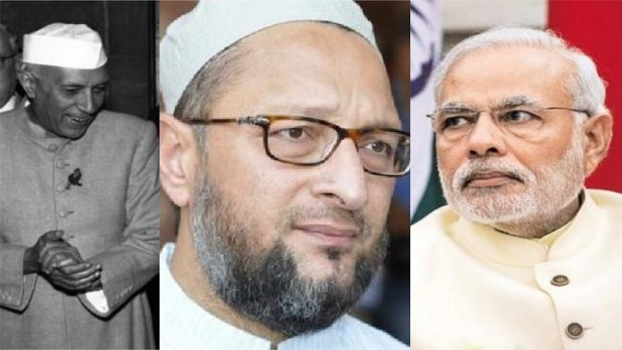 ओवैसी, नेहरू, मोदी