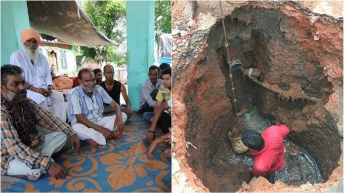 जम्मू कश्मीर के वाल्मीकि समुदाय के लोग (बाएँ); मल साफ़ करता एक नवयुवक (प्रतीकात्मक चित्र)