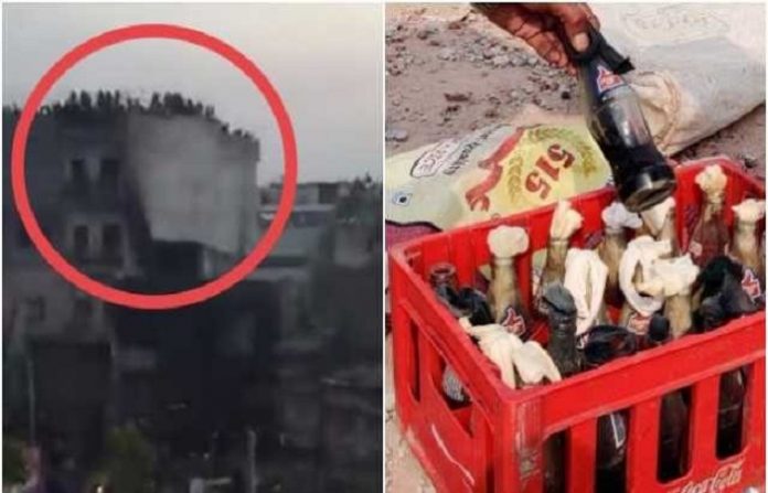 ताहिर हुसैन, पेट्रोल बम का जखीरा, ईंटों से भरा हुआ क्रेट