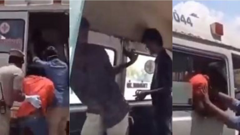 लॉकडाउन में मनचलों को डराने का नया तरीका: पुलिस ने कोरोना ‘मरीज’ वाली एंबुलेंस में डाल दिया