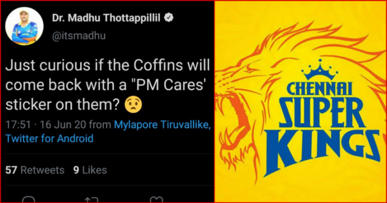 CSK के निलंबित टीम डॉक्टर ने माँगी माफी, बलिदानी सैनिकों पर किया था घटिया ट्वीट