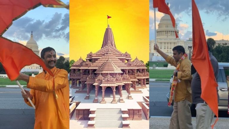 भूमि पूजन पर अमेरिका में भारतीयों ने लहरा दिया भगवा: निकाली झाँकी, जलाएँगे दीप