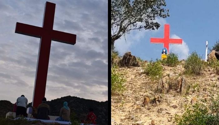 कर्नाटक: HC के आदेश के बाद हटाया गया सरकारी भूमि पर स्थापित अवैध क्रिश्चियन क्रॉस और जीसस की विशाल मूर्ति