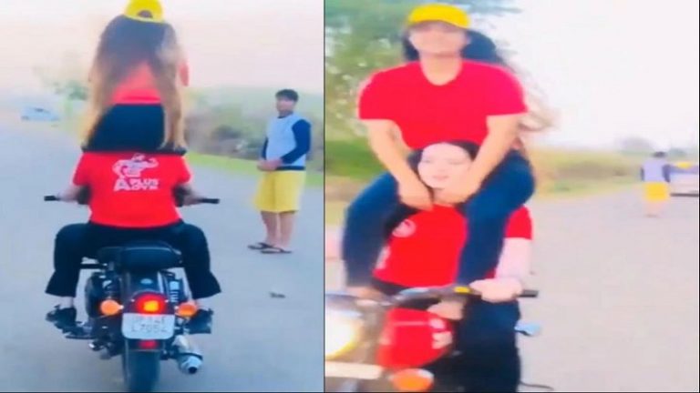 वीडियो: बुलेट पर लड़कियों का खतरनाक स्टंट पड़ा भारी, यूपी पुलिस ने काटा ₹11000 का चालान