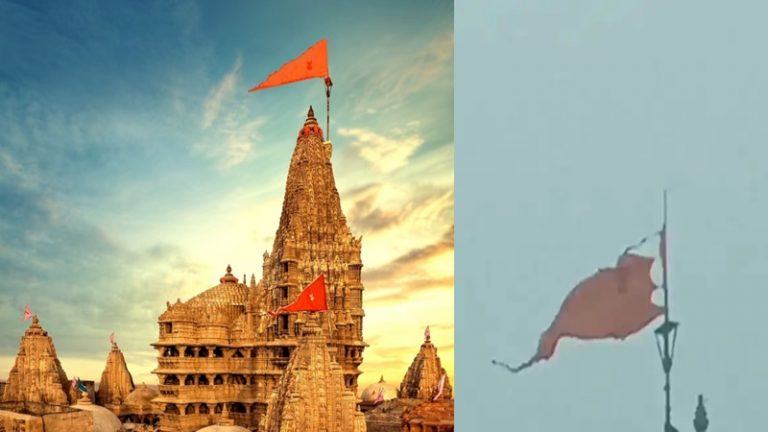 द्वारकाधीश मंदिर पर वज्रपात, 52 गज की ध्वजा में समाहित हो गई बिजली: कोई नुकसान नहीं, देखें Video