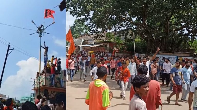 कवर्धा में फिर स्थापित किया गया भगवा महावीरी ध्वज, मुस्लिम भीड़ ने उखाड़ कर फेंक दिया था: बघेल सरकार के खिलाफ हिन्दुओं का प्रदर्शन