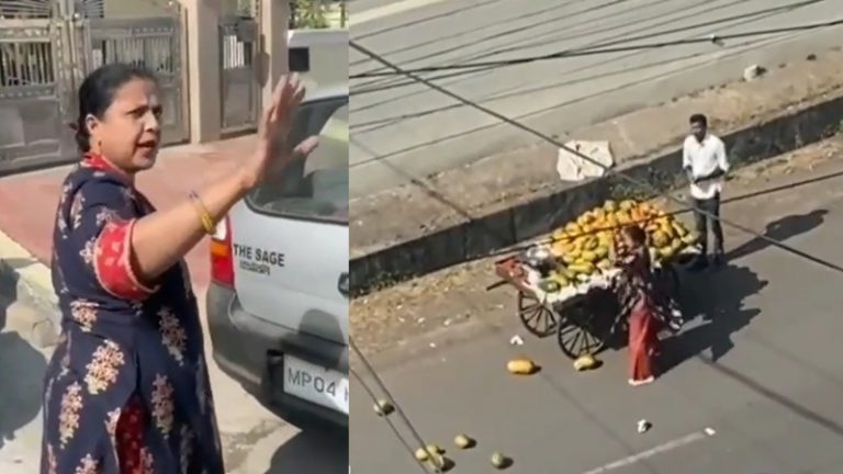 कार से सटा ठेला तो महिला प्रोफेसर ने गरीब ठेले वाले के पपीते जमीन पर फेंके, गिड़गिड़ाता रहा फेरीवाला: वीडियो वायरल