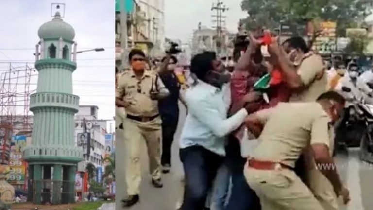 आंध्र प्रदेश पुलिस ने ‘जिन्ना टॉवर’ पर नहीं फहराने दिया तिरंगा, हिन्दू कार्यकर्ताओं की पिटाई: गिरफ्तार भी किया, बैरिकेड्स लगाए
