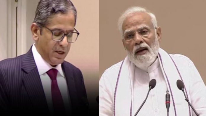 सीजेआई एनवी रमना और प्रधानमंत्री नरेंद्र मोदी