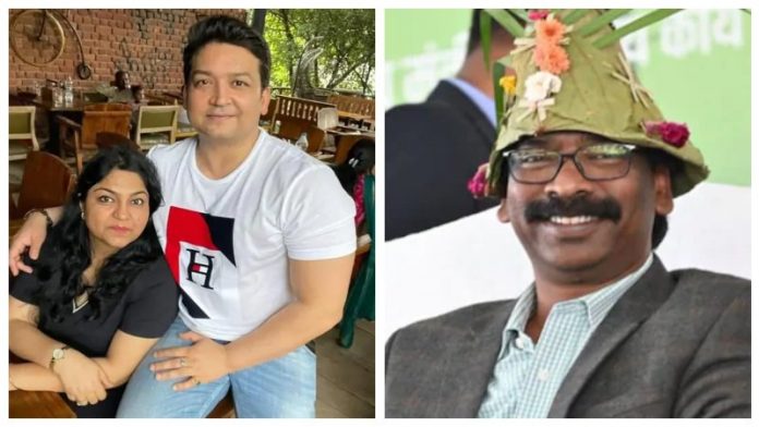 हेमंत सोरेन और IAS पूजा अपने पति अभिषेक झा के साथ