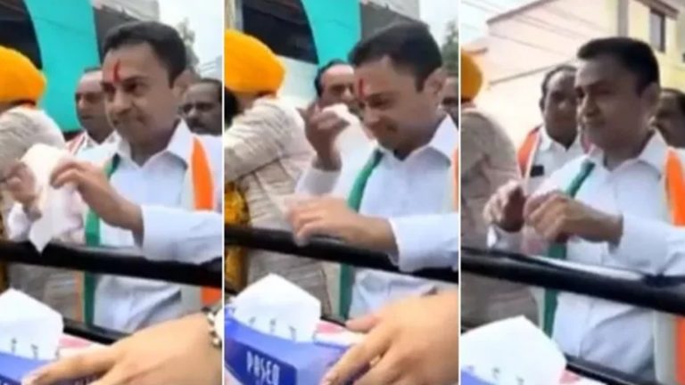 मुस्लिम बहुल इलाके में जाने से पहले कमलनाथ के बेटे ने पोछा तिलक, वीडियो वायरल होने के बाद हटाया: बोली कॉन्ग्रेस – वो पसीना पोछ रहे थे