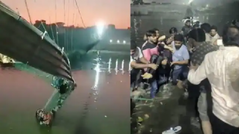 गुजरात के मोरबी में 140 साल पुराना पुल टूटने से 60 की मौत, प्राइवेट कंपनी ने मरम्मत के बाद खोल दिया था: राहत कार्य में लगाई गई NDRF की टीमें