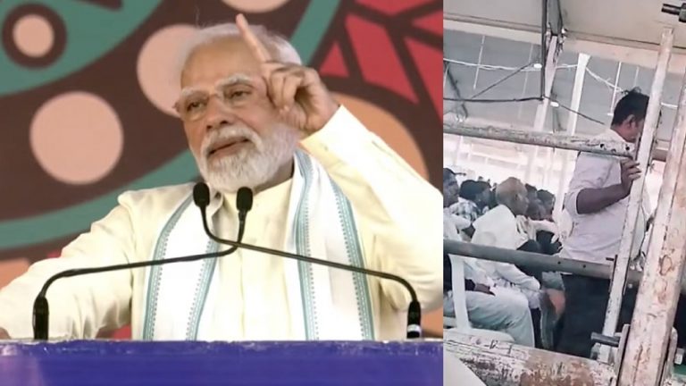 PM मोदी की रैली में चुपके से पंडाल का नट-बोल्ट खोलता दिखा संदिग्ध, लोगों ने जताई बड़ी साजिश की आशंका: मोरबी पुल हादसे के बाद प्रधानमंत्री की सुरक्षा में चूक