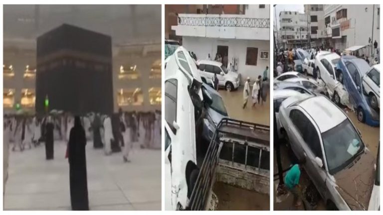 भयंकर बारिश और तूफान से बेहाल मक्का, पानी में बह रहीं गाड़ियाँ: फिर भी उमराह करने गए मुस्लिम खुश, बताते हैं अल्लाह की मेहरबानी