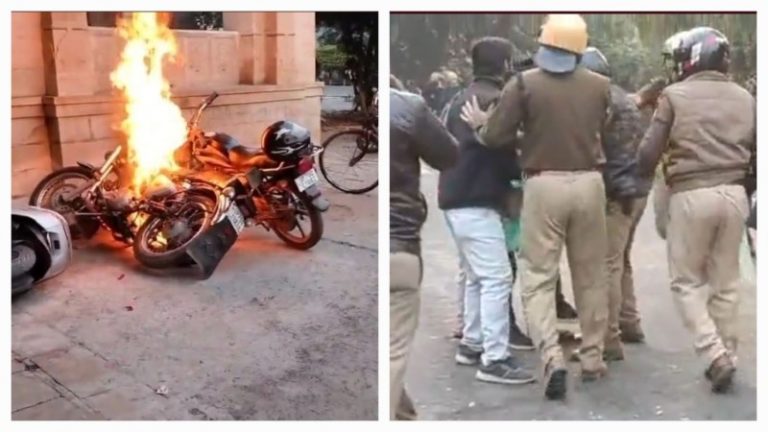 इलाहाबाद विश्वविद्यालय में आगजनी-पत्थरबाजी: पूर्व छात्र नेता को रोकने से शुरू हुआ बवाल, छावनी बना कैंपस