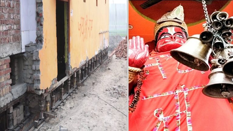 धीरे-धीरे हाइवे से खेत में गए हनुमान जी, मंदिर तोड़ने आया बुलडोजर हो गया था खराब: अब 500 जैक से बिना नुकसान शिफ्टिंग