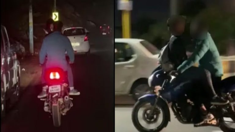 चलती बाइक पर उलटी बैठी हुई युवती, प्रेमी को बार-बार कर रही थी किस: वीडियो वायरल होने के बाद नेल्सन का बेटा गिरफ्तार, लखनऊ से भी आया था ऐसा वीडियो