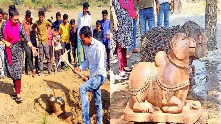 क्रिकेट खेलते बच्चों को कुछ दिखा, गाँव वालों ने हटाई मिट्टी तो निकले नंदी महाराज: पुरातत्व विभाग ने मंदिर के संग्रहालय में स्थापित करवाया