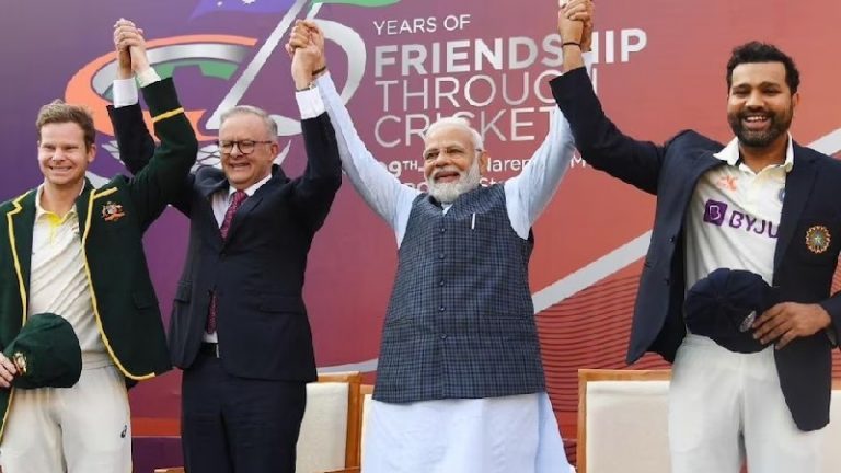 नरेंद्र मोदी स्टेडियम में बॉर्डर-गावस्कर ट्रॉफी का अंतिम और निर्णायक टेस्ट: भारत और ऑस्ट्रेलिया के PM चाय पर चर्चा करते देख रहे मैच