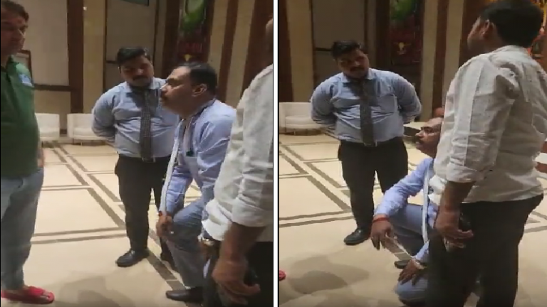 वाराणसी के होटल मैनेजर ने तेज प्रताप यादव के सामने जमीन पर घुटने के बल बैठ कर माँगी माफ़ी? – वीडियो आया सामने