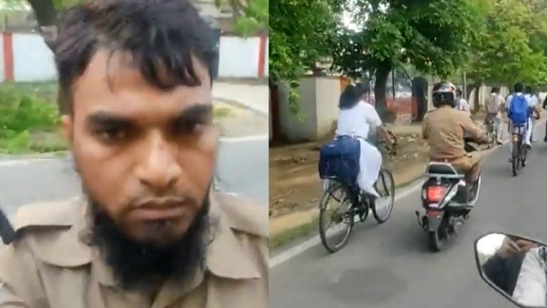 लखनऊ की सड़क पर स्कूल जाती बच्ची के पीछे पड़ा था पुलिसकर्मी शहादत अली, महिला ने पकड़ा तो बोला- मेरे बच्चे के साथ पढ़ती है: Video