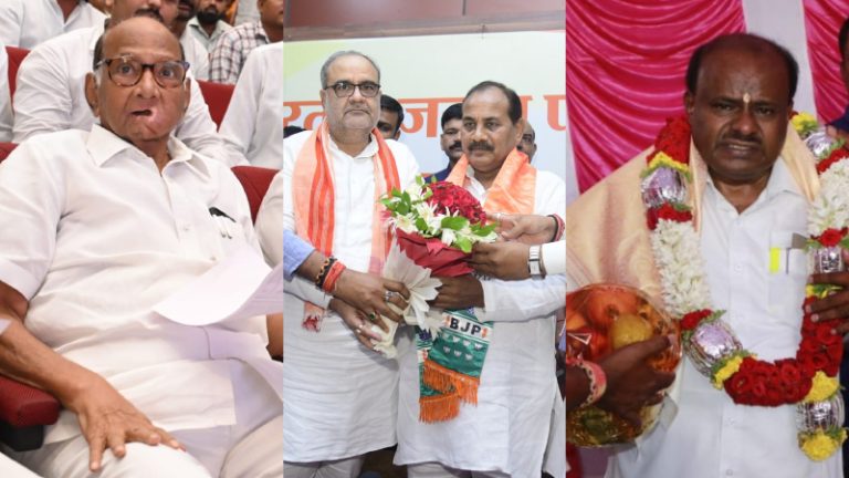 बेंगलुरु की विपक्षी महफिल से शरद पवार गायब, लखनऊ में दारा सिंह चौहान ने थामा BJP का दामन: कुमारस्वामी-कुशवाहा से भी मिले झटके