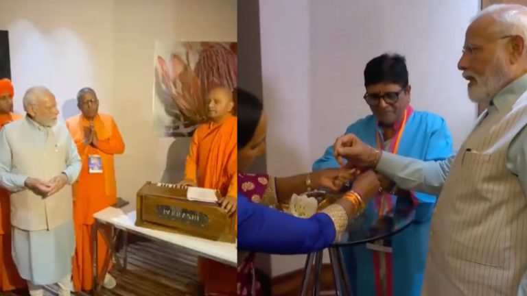 महिलाओं ने बाँधी राखी, संतों ने गाई माता की स्तुति, स्थानीय कलाकारों ने किया परंपरागत नृत्य: दक्षिण अफ्रीका में PM मोदी का भव्य स्वागत, मंदिर के मॉडल का किया अवलोकन
