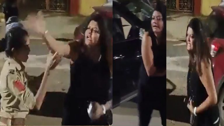 नशे में टल्ली होकर चला रही थी गाड़ी, कार को मारी टक्कर फिर बीच सड़क पुलिस से गाली-गलौच: वडोदरा की महिला का Video वायरल