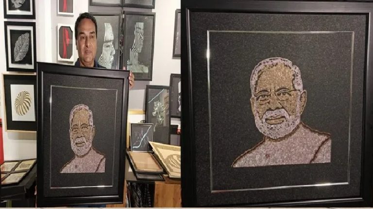 7200 हीरों से बनाई PM मोदी की पोर्ट्रेट: दाढ़ी-बाल के लिए सफेद तो चेहरों के लिए स्किन कलर डायमंड, बर्थडे पर गिफ्ट करना चाहते हैं आर्किटेक्ट