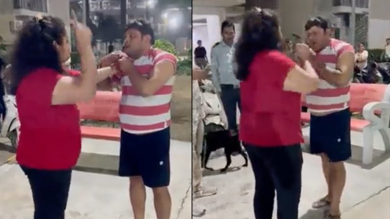 कॉलर पकड़ा, थप्पड़ मारे, धक्का दिया…  अपने कुत्ते का पोस्टर लगा कर दीवारों को खराब किया, मना करने पर महिला ने की बदतमीजी: वीडियो वायरल