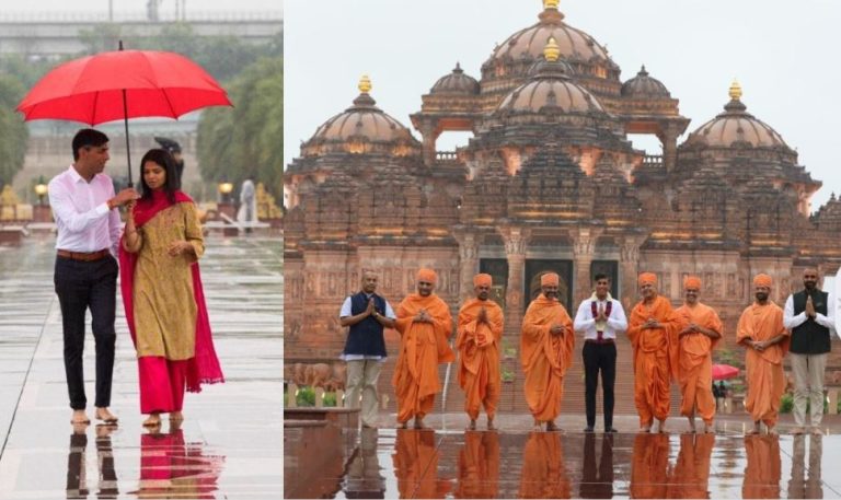 अक्षरधाम मंदिर में दर्शन के बाद सोशल मीडिया पर छाए ऋषि सुनक और उनकी पत्नी, जानिए क्यों एक तस्वीर में नहीं दिख रहीं अक्षता मूर्ति