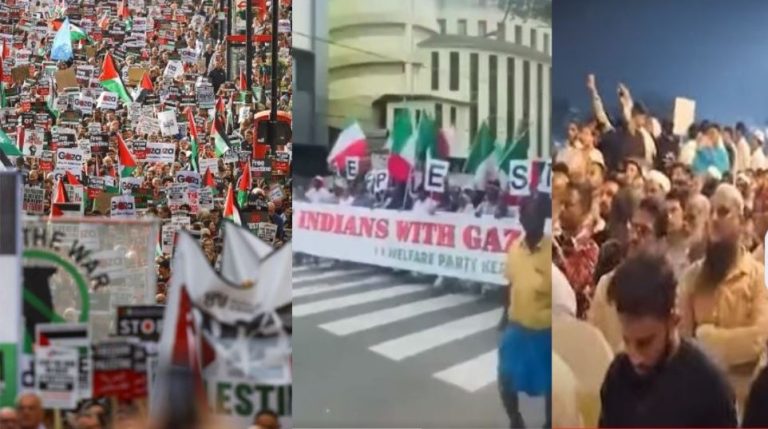 फिलिस्तीन के समर्थन में लंदन में सड़कों पर उतरी लाखों की मुस्लिम भीड़: भारत के केरल, कश्मीर और मुंबई में भी इजरायल के खिलाफ प्रदर्शन, जमकर हुई नारेबाजी