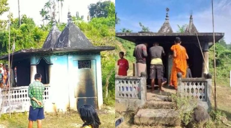 असम में 200 साल पुराने मंदिर को लगाई आग, करीमगंज के रतबारी में तनाव: परिसर में मिले 3 बड़े गैलन, इनमें ही पेट्रोल लाए जाने की आशंका
