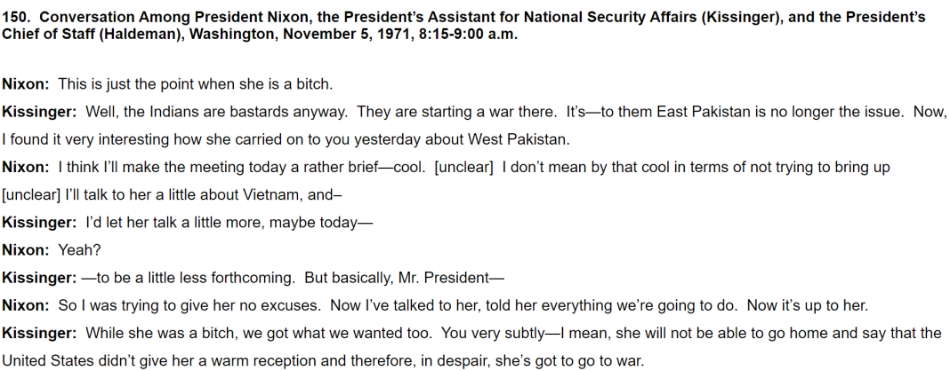किसिंजर और निक्सन के बीच बातचीत का अंश (चित्र साभार: US State Department)