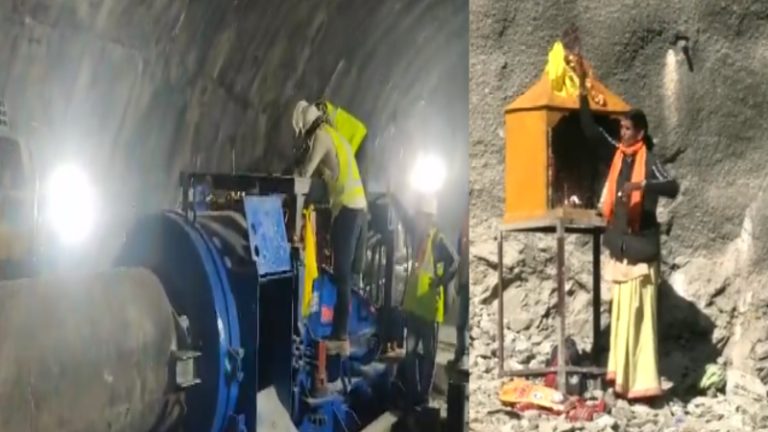 उत्तरकाशी में टनल के बाहर बना मंदिर, रेस्क्यू के लिए नई मशीनें इंदौर से आईं: 40 नहीं सुरंग में फँसे हुए हैं 41 मजदूर