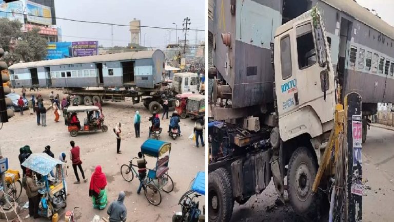 पुलिया तोड़ बाजार में घुसी रेलगाड़ी… ओवरब्रिज में प्लेन फँसने के बाद बिहार में अब सड़क पर ट्रेन, पुलिस को सँभालना पड़ा मोर्चा