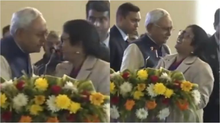 महिला एंकर के कंधे पर रखा हाथ, कान में कहा… नीतीश कुमार का वीडियो वायरल, बीजेपी नेता बोले- FIR हो, यौन कुंठित हो गए हैं CM