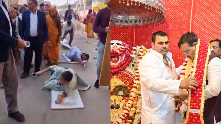 गोवर्धन गिरिराज, 21 किमी की परिक्रमा: दंड प्रणाम कर आगे बढ़ रहे हैं राजस्थान के CM की पत्नी और बेटे, Video वायरल