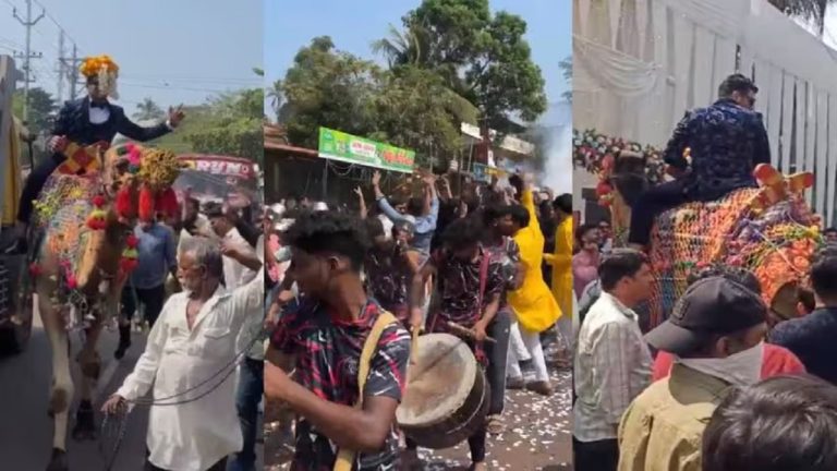 केरल में ऊँट पर बारात! अरब के लोगों की नकल कर निकाह करने चला रिजवान, हाइवे को कर दिया जाम: पुलिस ने लाठी फटकार कर छुड़ाया जाम