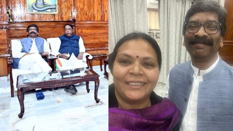 दिल्ली से गायब हेमंत सोरेन राँची में प्रकट हुए, गाड़ी से तय किया सफर: विधायकों के साथ बैठक में दिखी पत्नी कल्पना भी: गाड़ी से तय किया सफर