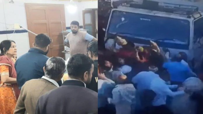 दुर्घटना के बाद अस्पताल में मौजूद लोग और वायरल वीडियो का स्क्रीनग्रैब