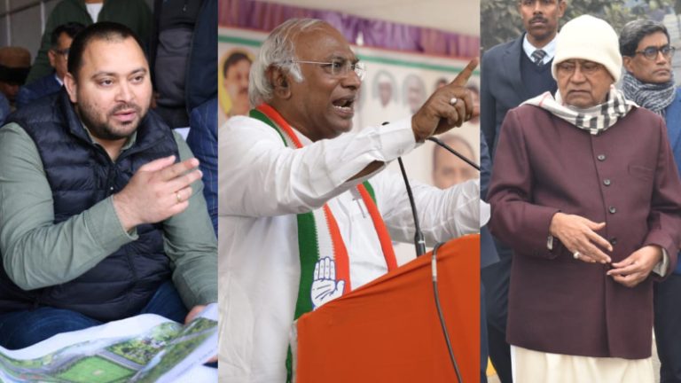 इधर I.N.D.I. गठबंधन के अध्यक्ष बने खड़गे, उधर बिहार सरकार के पोस्टरों से गायब हुए तेजस्वी यादव: विपक्षी बैठक से दूर रहे अखिलेश-ममता