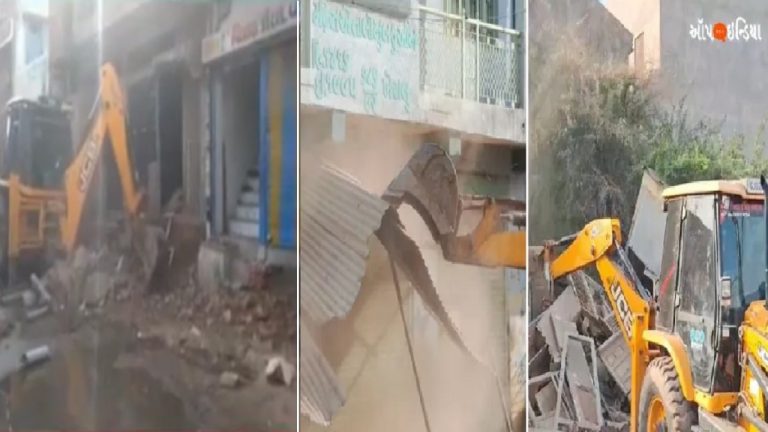 गुजरात में जहाँ निर्दोष राम भक्तों पर हुआ था पथराव, वहाँ चला बुलडोजर: कड़ी सुरक्षा के बीच महेसाणा के हटड़िया बाजार इलाके से हटाया गया अवैध अतिक्रमण