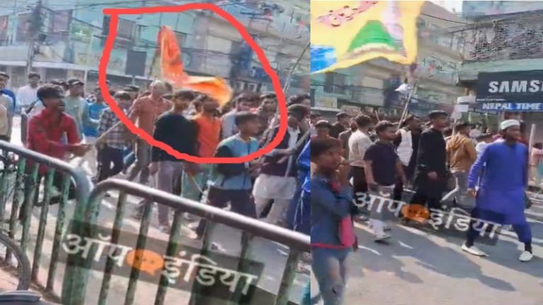 सरस्वती पूजा पर हमला, भगवान राम का ध्वज नोच कर गटर में फेंका: नेपाल में मस्जिद के सामने से गुजरी यात्रा तो बेकाबू हुई मुस्लिम भीड़, मंदिर में तोड़फोड़