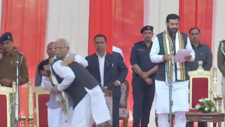 नायब सिंह सैनी बने हरियाणा के नए CM, खट्टर का पैर छूकर लिया आशीर्वाद: बनवारी लाल, रणजीत चौटाला सहित 4 विधायकों ने ली मंत्री पद की शपथ