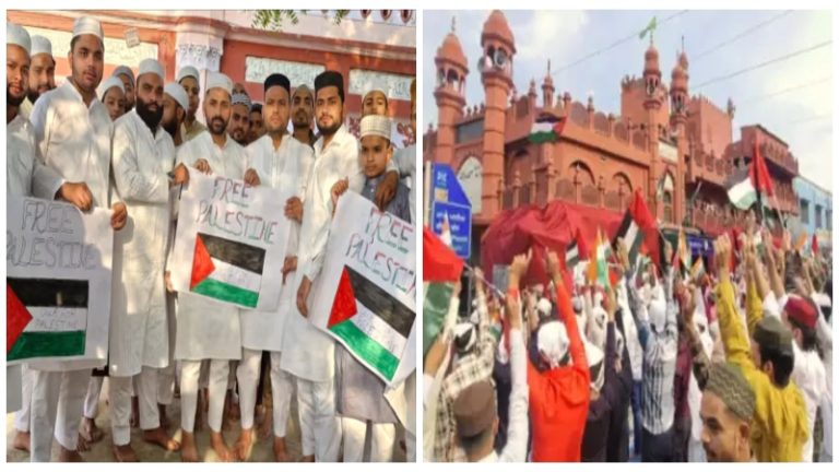 ईद की नमाज के बाद फिलिस्तीन के समर्थन में नारेबाजी, अलीगढ पुलिस ने पकड़ा तो करने लगे हंगामा: लुधियाना में मस्जिद पर लगाया हमास के मुल्क का झंडा