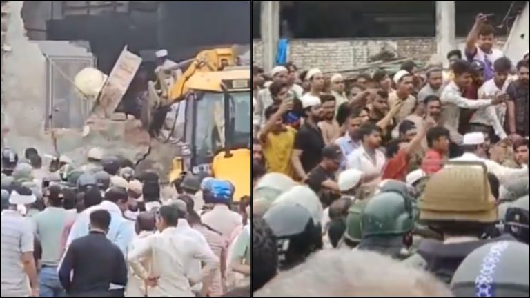 बुलडोजर देख मस्जिद के ऊपर चढ़ गई मुस्लिम औरतें भी, MCD ने अवैध निर्माण ढहाया: दिल्ली के मंगोलपुरी में कार्रवाई रोकने को पहले बनाई ‘मानव दीवार’, फिर पथराव